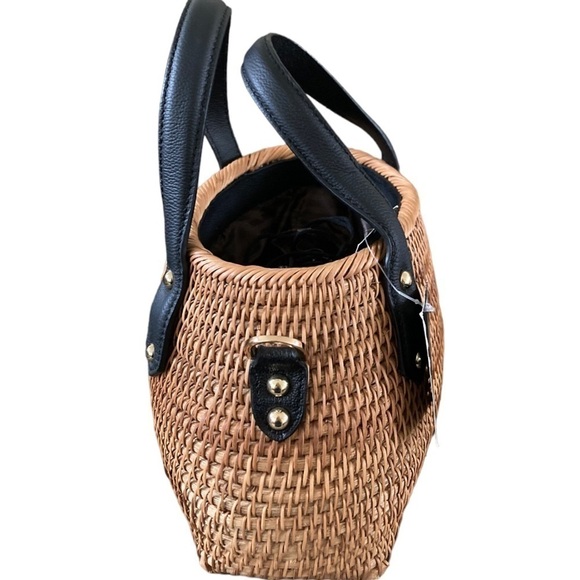 PULICATI Hand Crafted NWT Leather Trim Rattan Satchel Women's Bag - Picture 4 of 10